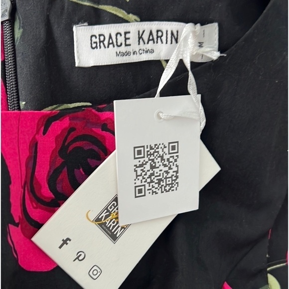NWT Grace Karin,Black w/ Roses, Fit & Flare,No Stretch,Pure Cotton,Dress,Size M - Picture 2 of 8